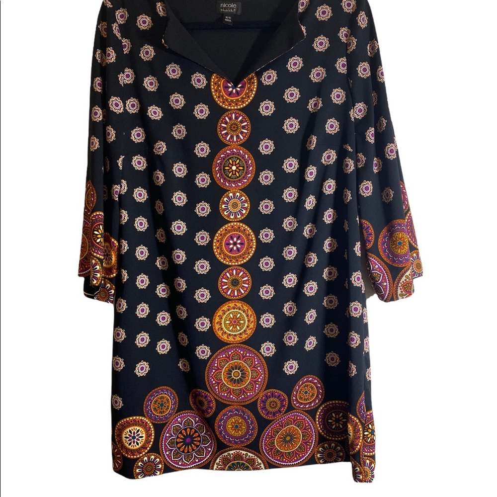 Nicole Boho Medallion Boho Multi Colored 3/4 Sleeve Tunic- size M